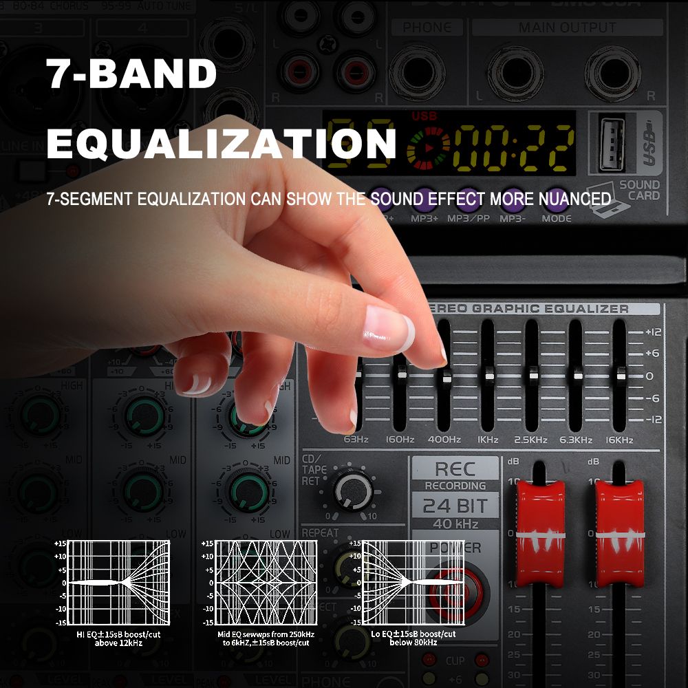 6-channel mixing console Built-in 99 dsp effects processor PROFESSIONAL AUDIO MIXER