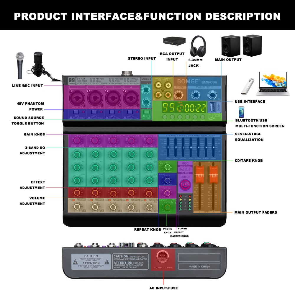 6-channel mixing console Built-in 99 dsp effects processor PROFESSIONAL AUDIO MIXER