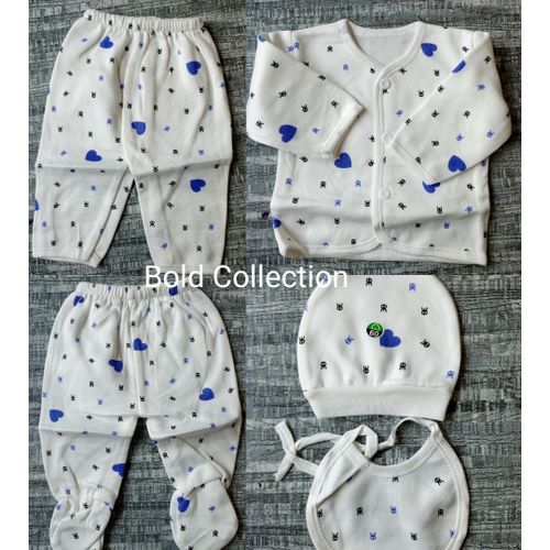CLEARANCE OFFER Lucky Star 5PCs Blue Warm Newborn Baby Boy Set Of Sweater/2trauser/cap/bib