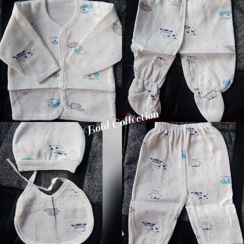 CLEARANCE OFFER Lucky Star 5PCs Blue Warm Newborn Baby Boy Set Of Sweater/2trauser/cap/bib