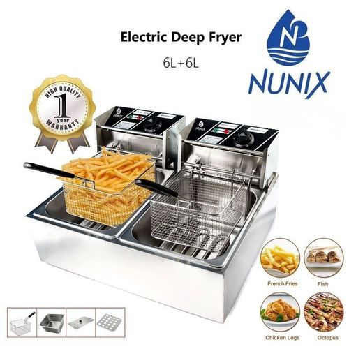 CLEARANCE OFFER Nunix 12L (6L+ 6L) Commercial Double Stainless Steel Deep Fryer