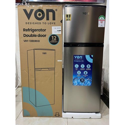CLEARANCE OFFER VON VRT-138DRHX Double Door FRIDGE 136L,INOX