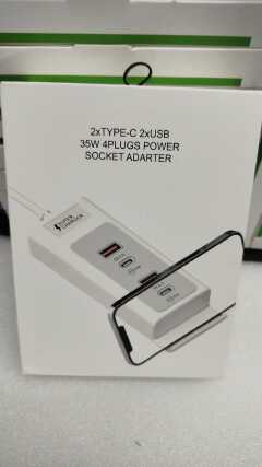 2xType-C 2xUSB power socket adapter, also described as a "Super Charger" with QC3.0 technology. 
This product is a 4-plug power socket adapter designed for fast charging of multiple devices simultaneo