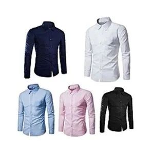 Fashionable 5-Piece Set of Men's Pure Cotton Long-Sleeve Button-Up Regular Fit Shirts – Versatile for Official and Casual Wear