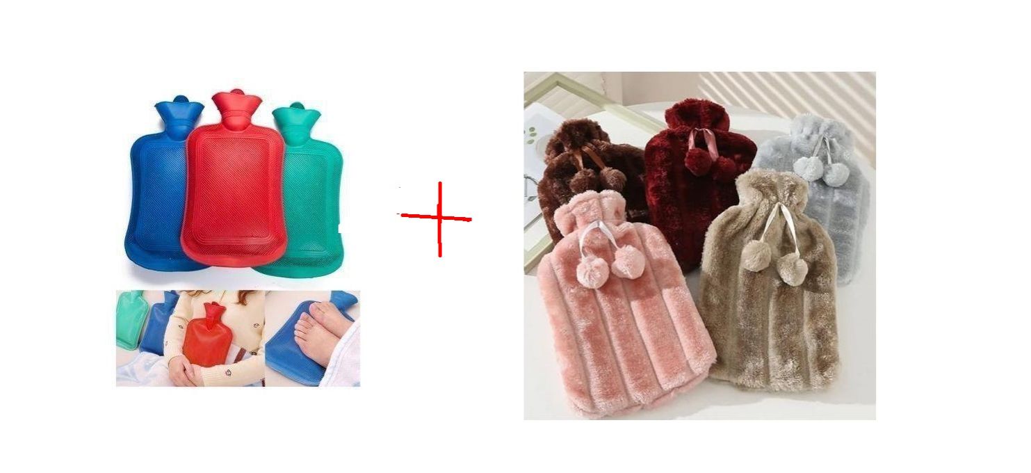 2000ML Hot Water Bottle Bag Winter Warmer Rubber Plus Free  Cozy Fluffy Hot Water Bottle Bag Heat Therapy Aduts&Kids