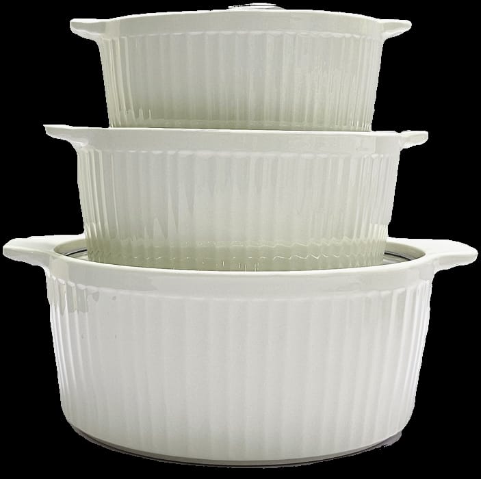 Ceramic 3Pcs Gold rimmed serving bowls 1L,2.5L,3.5L