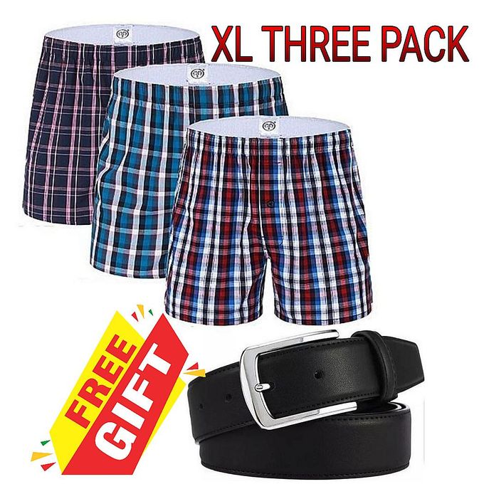 Fashion BEST COMFORTABLE Soft Male Boxers Underwear For Gentlemen, Men And Husband 3 Pack Size- XL + FREE GIFT Leather Belt