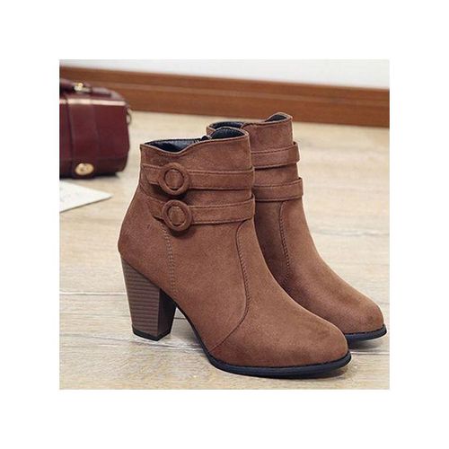 Women's Suede Boots Party Ladies Boots Punk Women Heels New Ladies Heels Office-Coffee