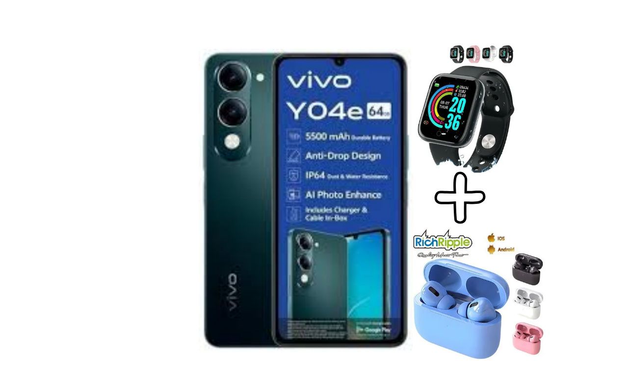 VIVO Y04e, 4G, 6.74", 4GB RAM + 64GB ROM,(Dual SIM), 5500mAh BATTERY CAPACITY+FREE GIFTS