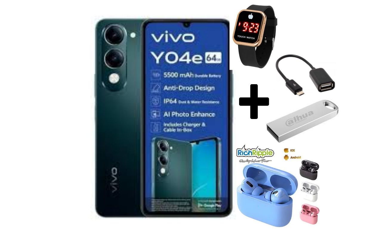 VIVO Y04e, 4G, 6.74", 4GB RAM + 64GB ROM,(Dual SIM), 5500mAh BATTERY CAPACITY+FREE GIFTS