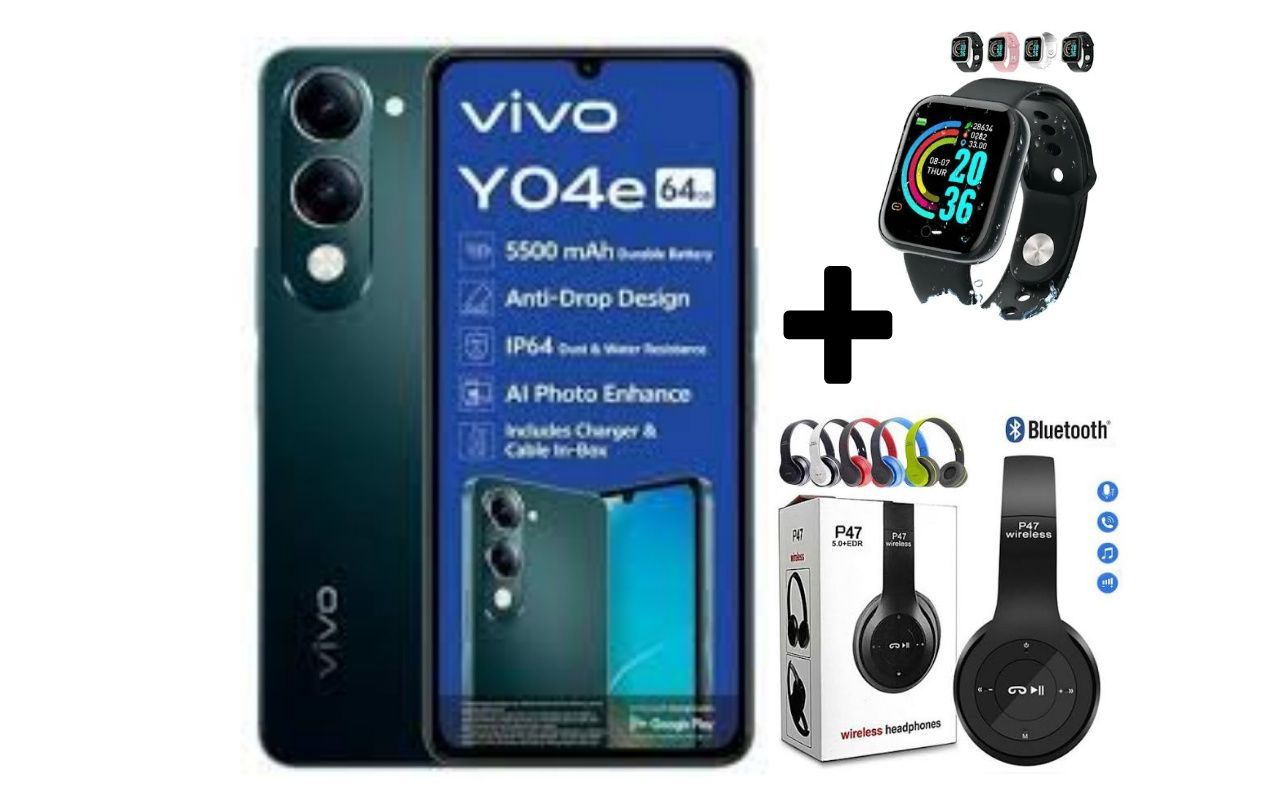 VIVO Y04e, 4G, 6.74", 4GB RAM + 64GB ROM,(Dual SIM), 5500mAh BATTERY CAPACITY+FREE GIFTS