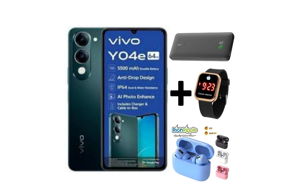 VIVO Y04e, 4G, 6.74", 4GB RAM + 64GB ROM,(Dual SIM), 5500mAh BATTERY CAPACITY+FREE GIFTS
