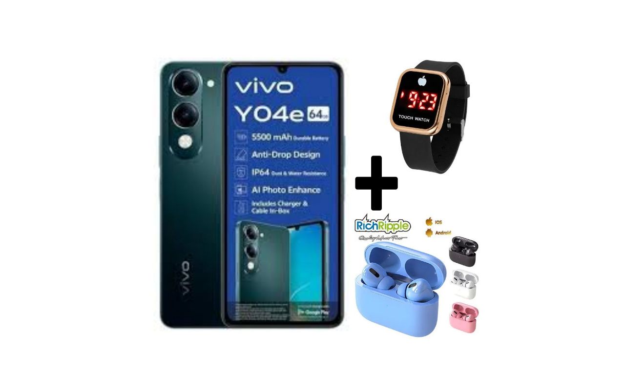 VIVO Y04e, 4G, 6.74", 4GB RAM + 64GB ROM,(Dual SIM), 5500mAh BATTERY CAPACITY+FREE GIFTS