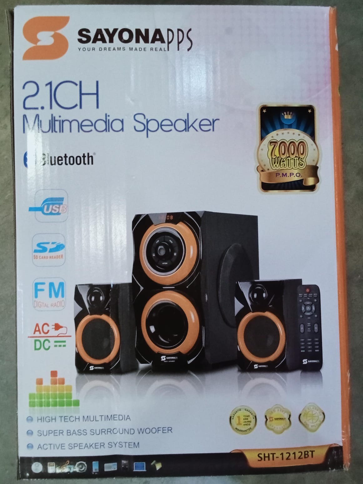 SAYONA 2.1 CH AC/DC SUBWOOFER HOME THEATRE SYSTEM-BLUETOOTH/FM/USB