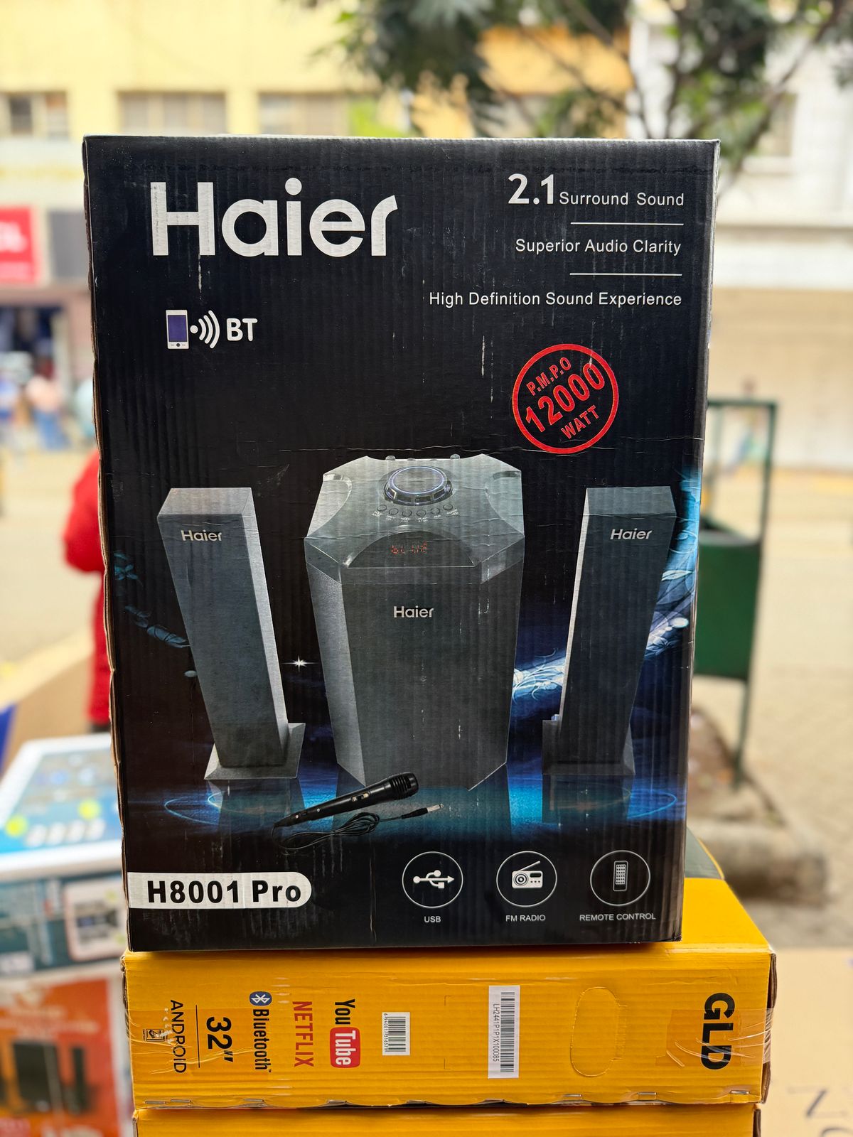 HAIER 2.1 CH SUBWOOFER HOMETHEATRE SPEAKER SYSTEM-USB/FM/BLUETOOTH-12,000W