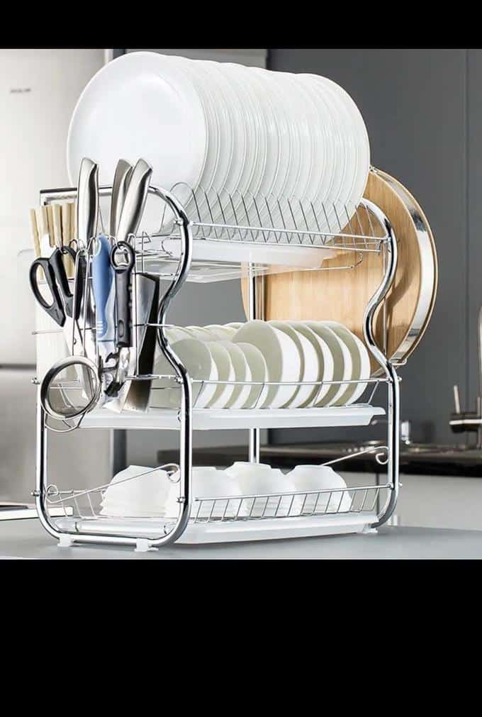 DISH RACK. Generic 3 Tier Dish Rack Kitchen Utensils Organizer and Drainer 3 Layers Stainless Steel Rack