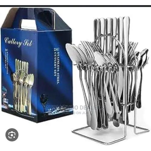 24 Pcs Stainless Steel Cutlery Spoons Set +Stand - Silver ON SALE BEST PRICES ONLY