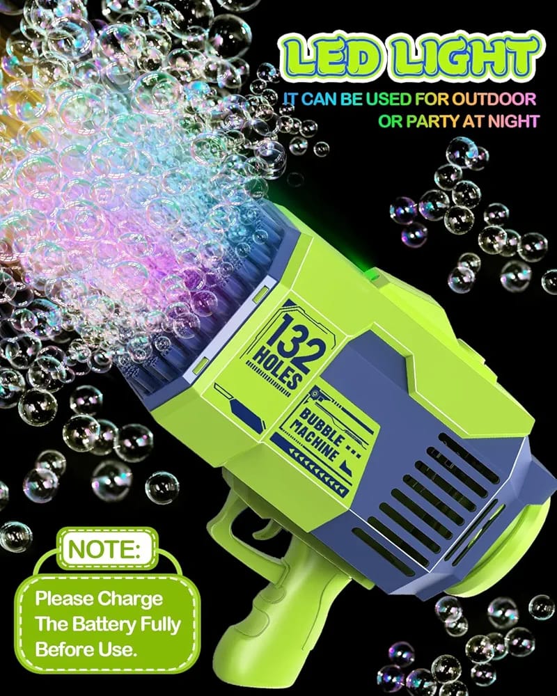 🔥1 Pc Classy 132 Holes Bazooka Bubble Gun, Upgraded Bubble Machine with Colorful Lights/Bubble Solution, Rocket Boom Bubble Makers for Adults Kids, Bubble Machine for Wedding Birthday Party Gift