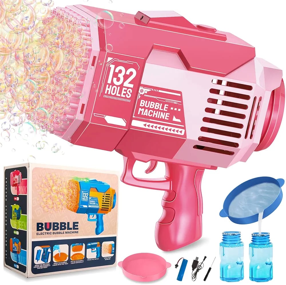 🔥1 Pc Classy 132 Holes Bazooka Bubble Gun, Upgraded Bubble Machine with Colorful Lights/Bubble Solution, Rocket Boom Bubble Makers for Adults Kids, Bubble Machine for Wedding Birthday Party Gift