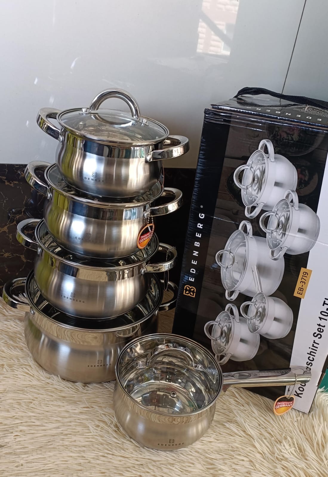 [ 🔥COOK TO PERFECTION AND IN STYLE 🤩🤩✨ !!! ] 10 Pc Classy Brand New Very High Quality Stylish and Luxurious Kitchen Edenberg Cookware Set  .Designed With Durability and Functionality 🔥👌