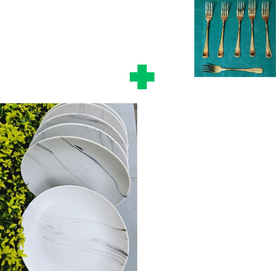 [🥗 FRESH KITCHEN DEAL 🤩🔥✨ !!! ] 👉 6-pc ceramic plates 🥗leak-proof & durable glass 💯 perfect for Famliy Dinner.Comes With Free set of gold Forks
