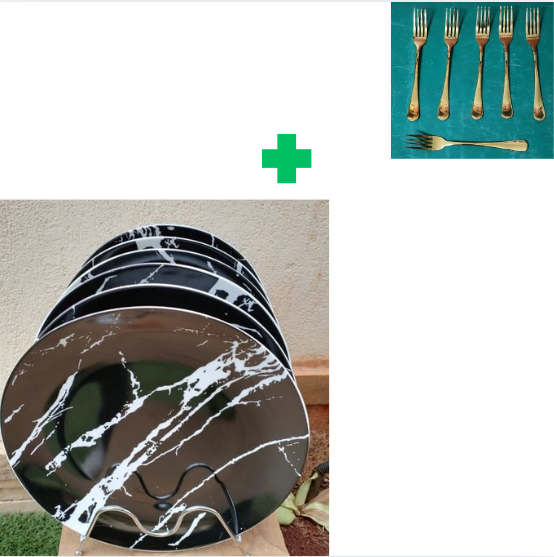 [🥗 FRESH KITCHEN DEAL 🤩🔥✨ !!! ] 👉 6-pc ceramic plates 🥗leak-proof & durable glass 💯 perfect for Famliy Dinner.Comes With Free set of gold Forks