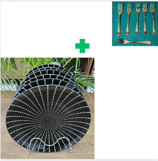 [🥗 FRESH KITCHEN DEAL 🤩🔥✨ !!! ] 👉 6-pc ceramic plates 🥗leak-proof & durable glass 💯 perfect for Famliy Dinner.Comes With Free set of gold Forks