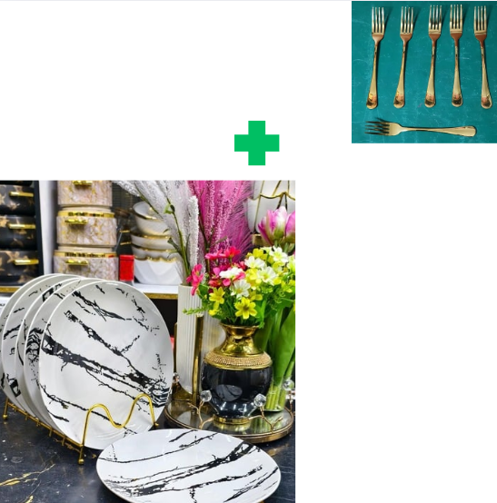 [🥗 FRESH KITCHEN DEAL 🤩🔥✨ !!! ] 👉 6-pc ceramic plates 🥗leak-proof & durable glass 💯 perfect for Famliy Dinner.Comes With Free set of gold Forks