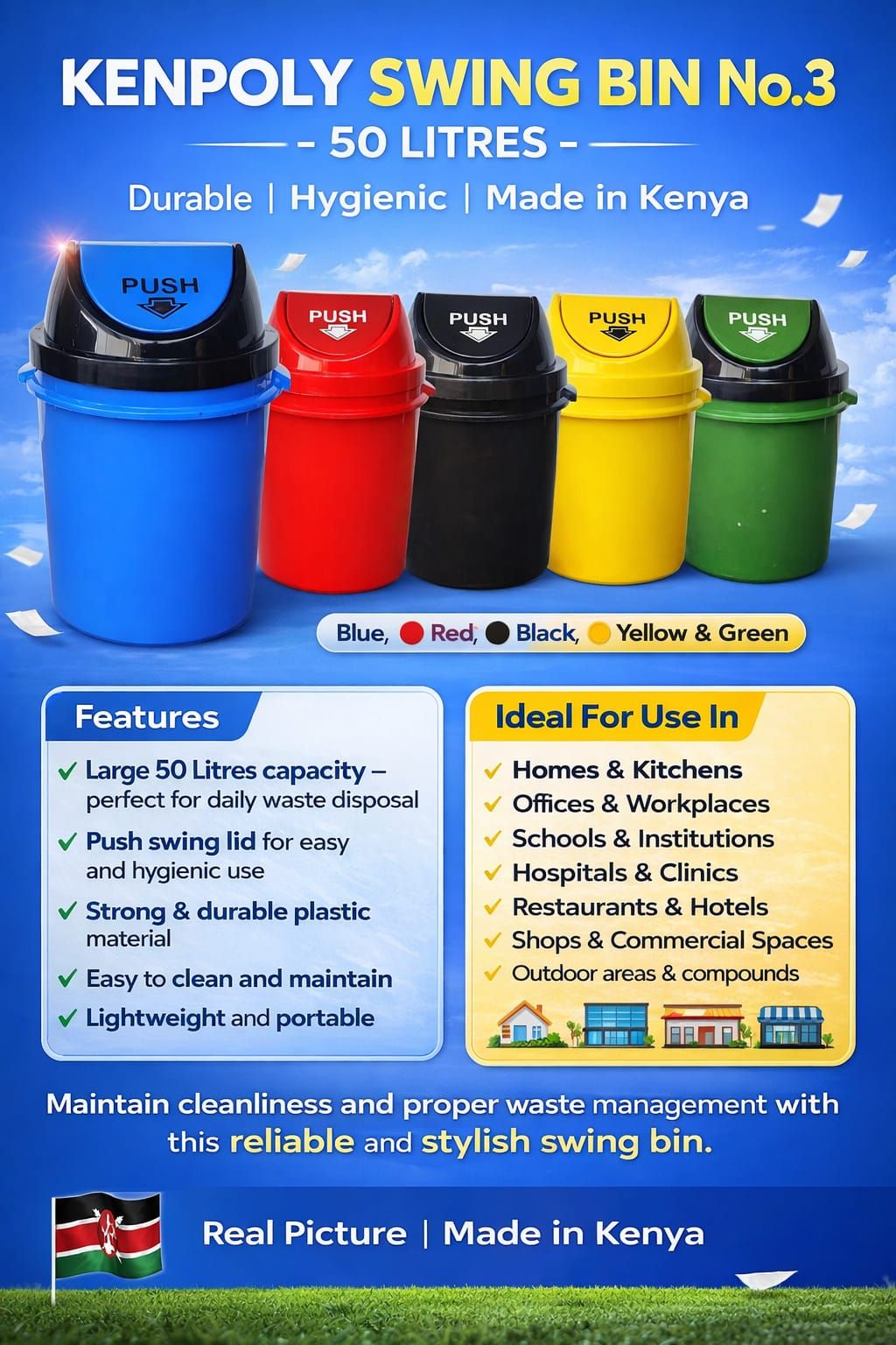 🔥 SPECIAL OFFER 🔥 –1pc Kenpoly Plastic Dustbin Waste Bin Garbage Container For Kitchen, Office, Bathroom & Home Use Durable