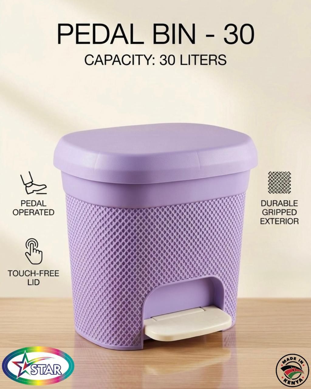 🎁 GIFT OFFER 🎁 –1pc Star Pedal Bin 30 L Large Trash Can with Foot Pedal Durable Home Kitchen Waste Bin for Office, Bathroom & Living Room