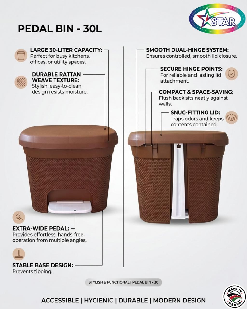 🎁 GIFT OFFER 🎁 –1pc Star Pedal Bin 30 L Large Trash Can with Foot Pedal Durable Home Kitchen Waste Bin for Office, Bathroom & Living Room