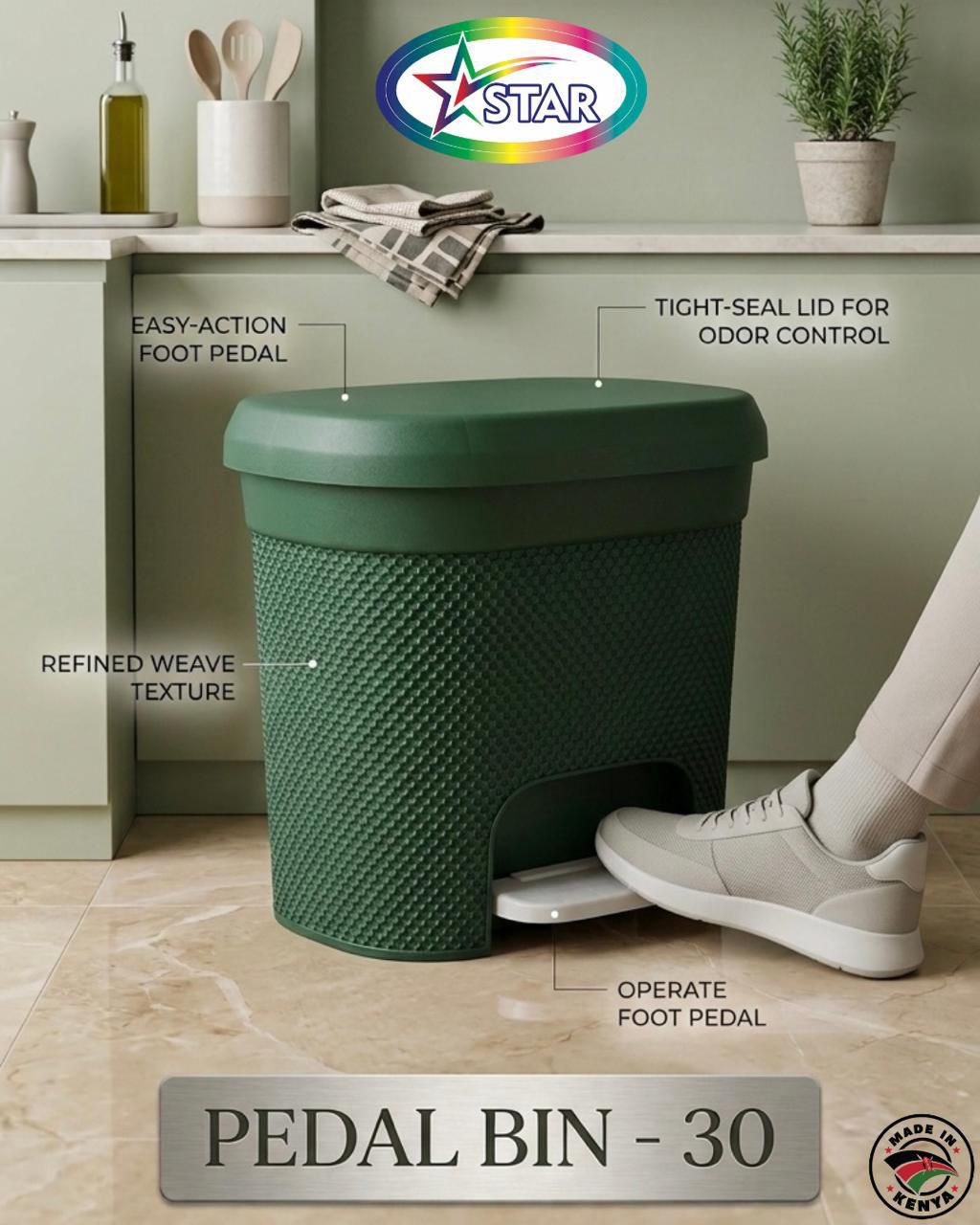 🎁 GIFT OFFER 🎁 –1pc Star Pedal Bin 30 L Large Trash Can with Foot Pedal Durable Home Kitchen Waste Bin for Office, Bathroom & Living Room