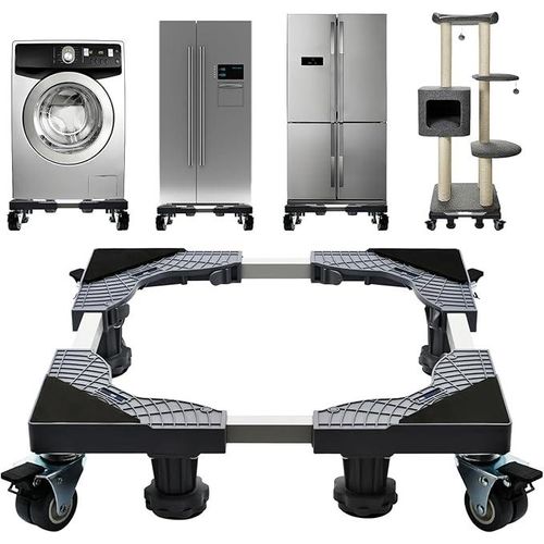 Fridge Stand Mobile Base with 4 Locking Wheels and 4 Strong Feet, Adjustable Furniture Dolly for Washer Dryer Washing Machine Stand Pedestal, Refrigerator (Grey, Large)