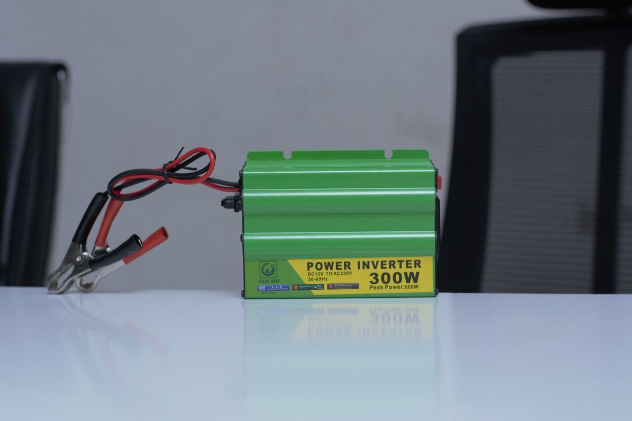 Solar Max 300W DC to AC Power Inverter – 12V DC to 230V AC Converter with 600W Peak Power Output for Laptops, Lights, TVs, and Small Appliances – Compact, Portable & Efficient Design