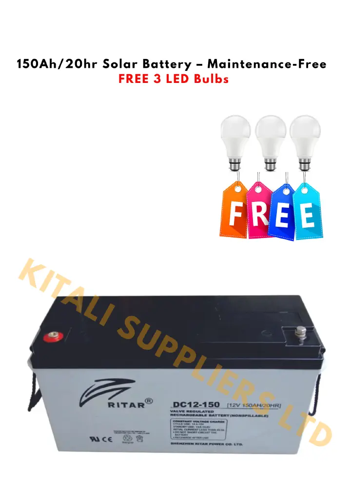 Ritar 150Ah/20hr Solar Battery – Maintenance-Free Gel VRLA Dry Cell hence its service is long-term, consist of Gel battery
