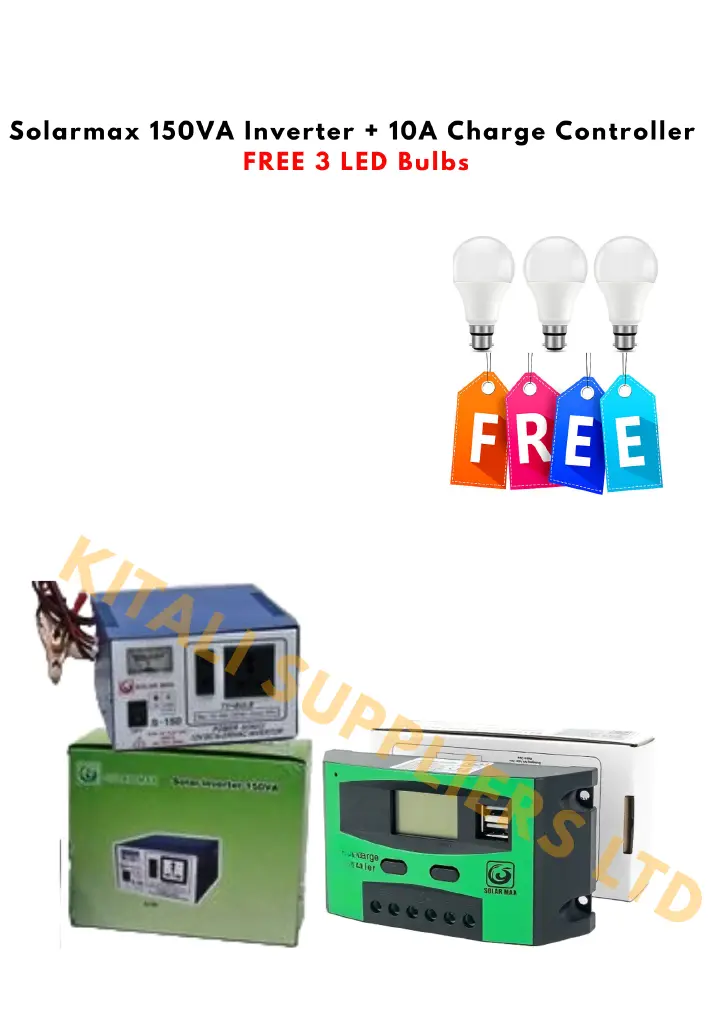 Solarmax 150VA Inverter + 10A Charge Controller with FREE 3 LED Bulbs to consume low power