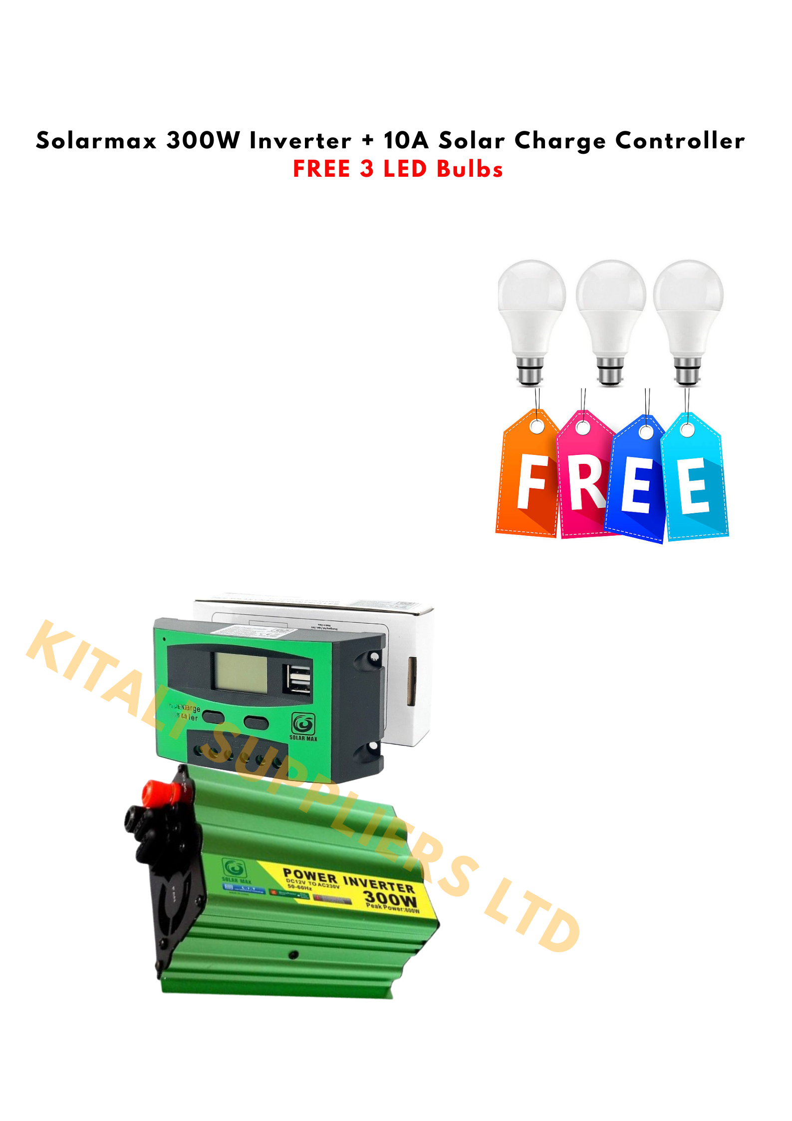 Solarmax 300W Inverter with Free LED Bulbs – Reliable Home & Office Power Solution that enables to light and also works with all home items