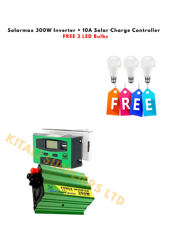 Solarmax 300W Inverter with Free LED Bulbs – Reliable Home & Office Power Solution that enables to light and also works with all home items