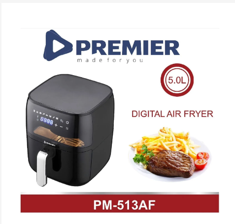 Premier Air fryer PM513, 5.0L without Oil Air Fryer with Digital LED Touch Screen, Deep Fryer 12 Programmes, Hot Air Fryer Precise Temperature Control, Airfryer Time Setting 1-60 Min