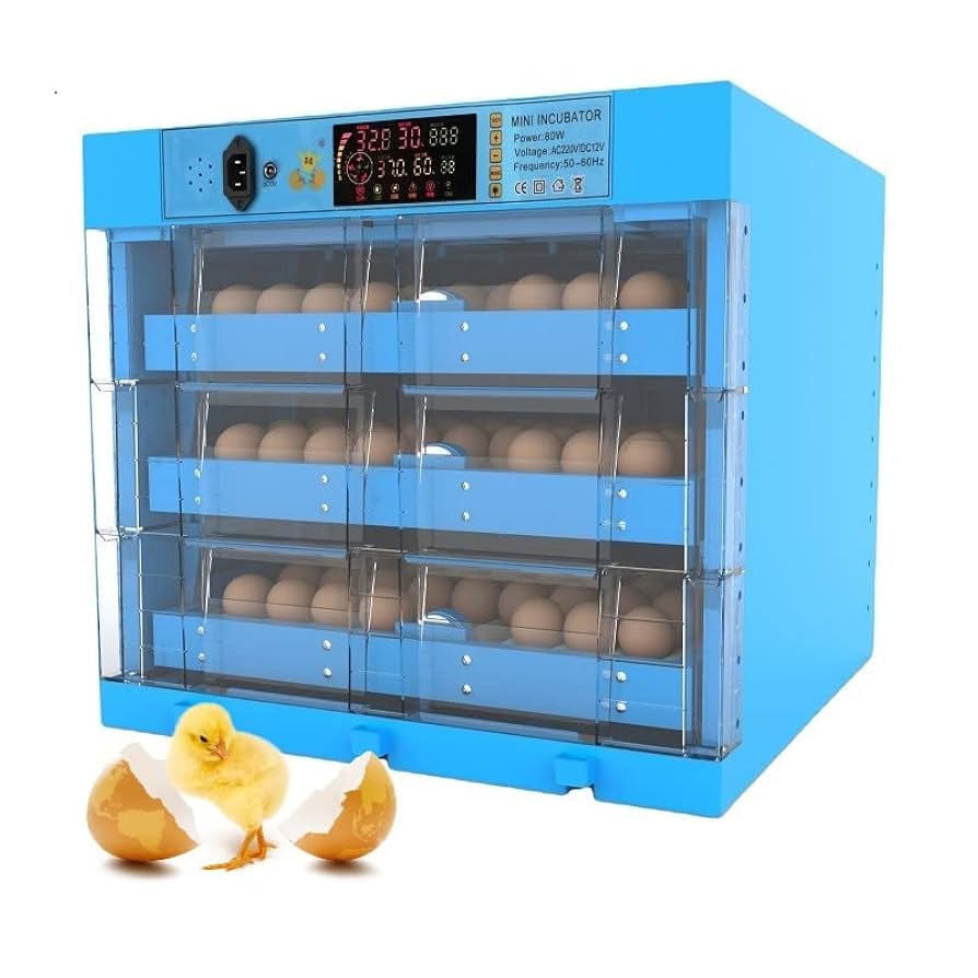 AC/DC 128 Eggs Incubator – Large Capacity Dual Power Egg Hatcher can Use Electricity, Solar Or Battery, With Fridge Guard