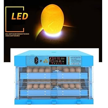 AC/DC 128 Eggs Incubator – Large Capacity Dual Power Egg Hatcher can Use Electricity, Solar Or Battery, With Fridge Guard