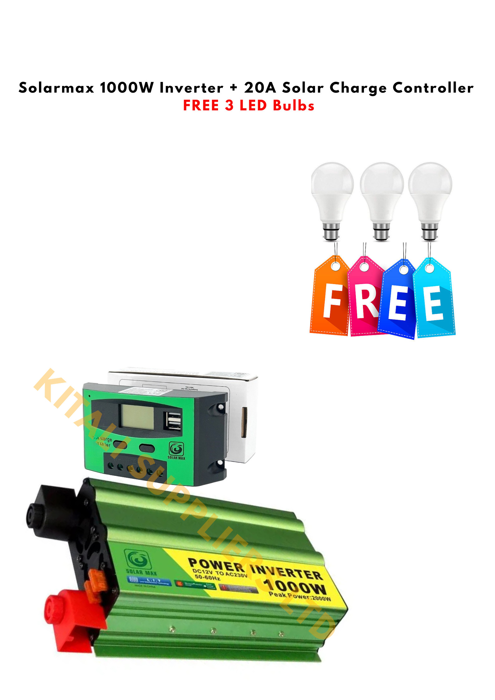 Solarmax 1000W Power Inverter, 20A Charge Controller, 3 Free LED Bulbs – Energy Saving, Durable Home & Solar Inverter for Lighting, TV, Laptops, Fans & Household Electronics