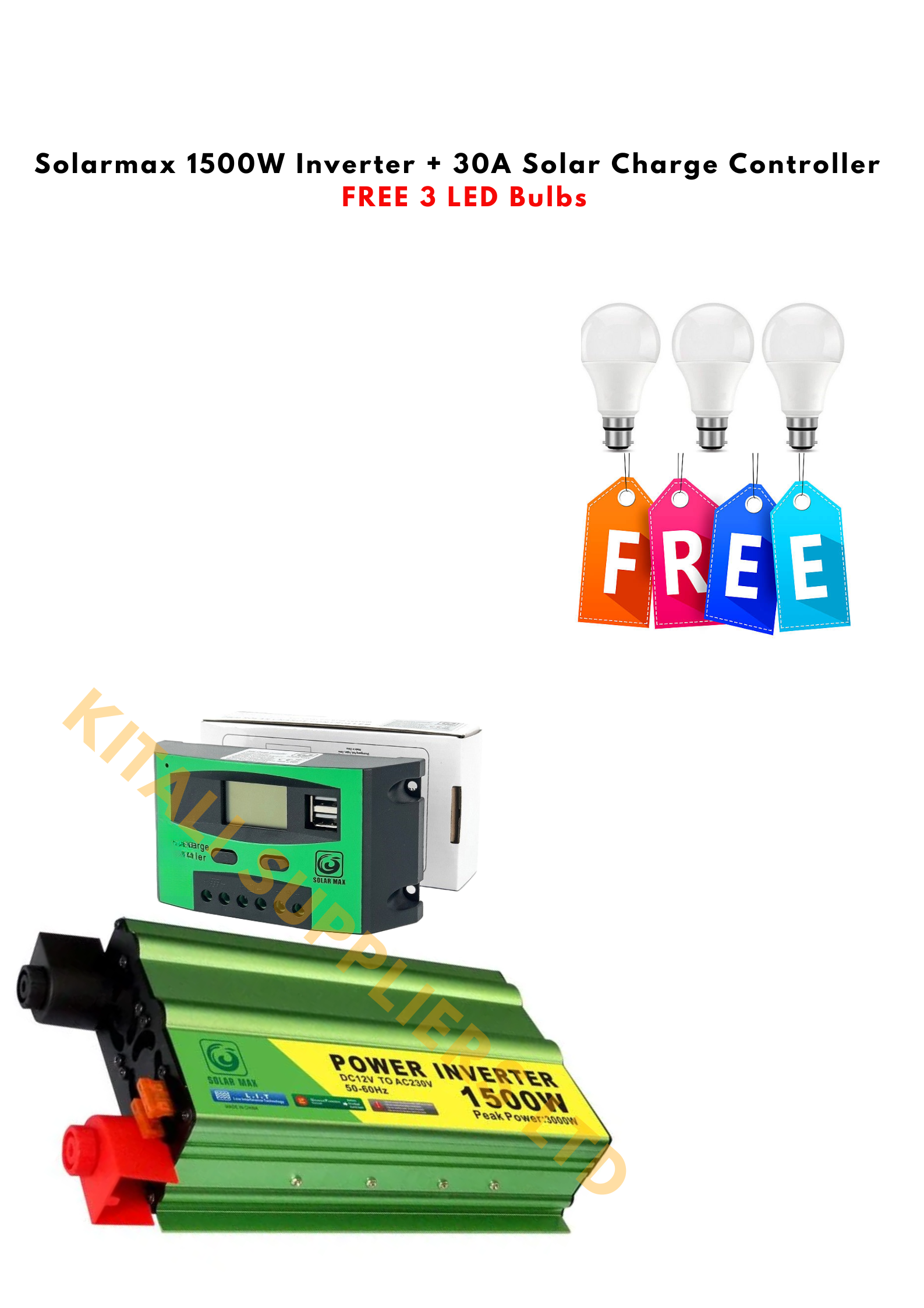 Solarmax 1500W Power Inverter with 30A Solar Charge Controller + FREE 3 LED Bulbs – Complete Solar Power Solution