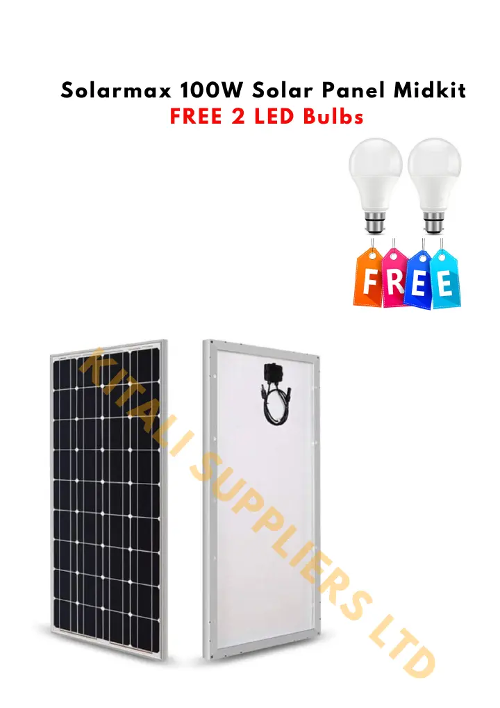 Solarmax 100W Solar Panel & 2 FREE LED Bulbs – Monocrystalline All-Weather Solar Energy Module for Home, Office & Outdoor Power Use. trap the free energy of the sun for your use.