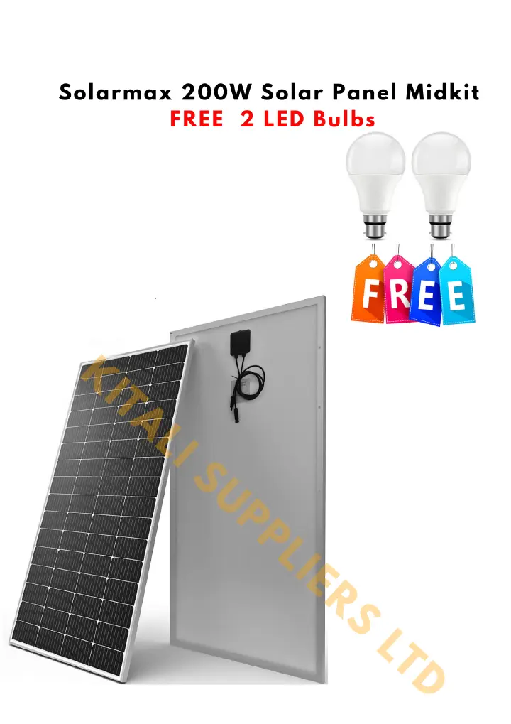 Solarmax 200W Monocrystalline Solar Panel + 2 FREE LED Bulbs – Durable All-Weather Solar Panel for Home, Office & Outdoor Use