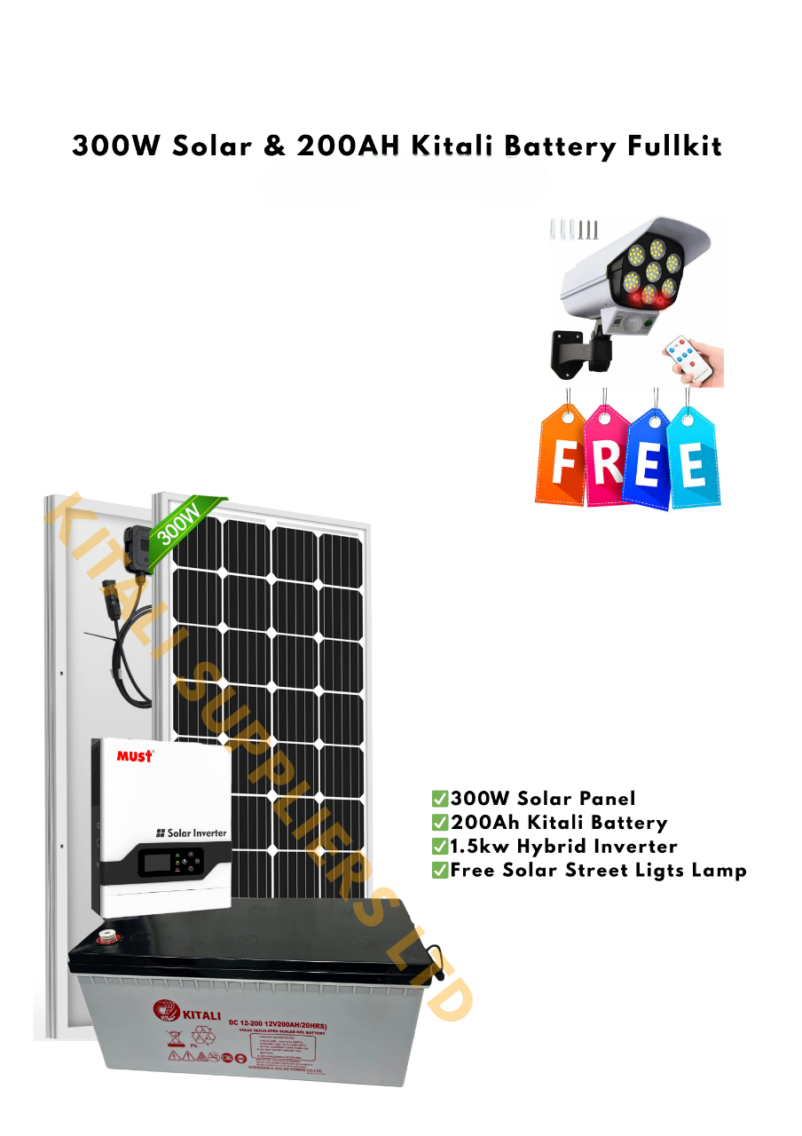 300W Solar Kit | 300W Mono Solar Panel + 200Ah Kitali Battery + 1kVA MUST Inverter – Complete Solar Power System - ensures excellent solar absorption, the 200Ah Kitali battery
