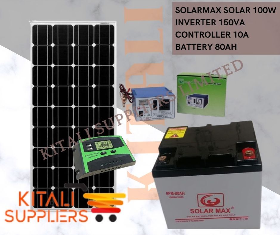 Solarmax 100W Solar Panel Kit – 80Ah Battery, 10A Controller, 150W Inverter - a reliable and affordable solution for powering your home or small business.