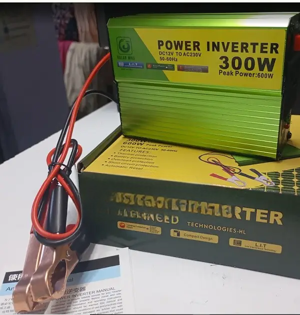 Solar Max 300W DC to AC Power Inverter – 12V DC to 230V AC Converter with 600W Peak Power Output for Laptops, Lights, TVs, and Small Appliances – Compact, Portable & Efficient Design