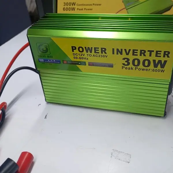 Solar Max 300W DC to AC Power Inverter – 12V DC to 230V AC Converter with 600W Peak Power Output for Laptops, Lights, TVs, and Small Appliances – Compact, Portable & Efficient Design