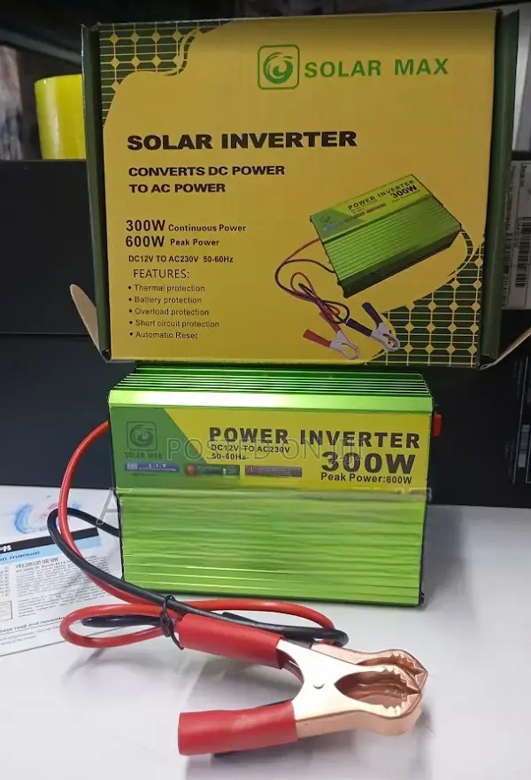 Solar Max 300W DC to AC Power Inverter – 12V DC to 230V AC Converter with 600W Peak Power Output for Laptops, Lights, TVs, and Small Appliances – Compact, Portable & Efficient Design
